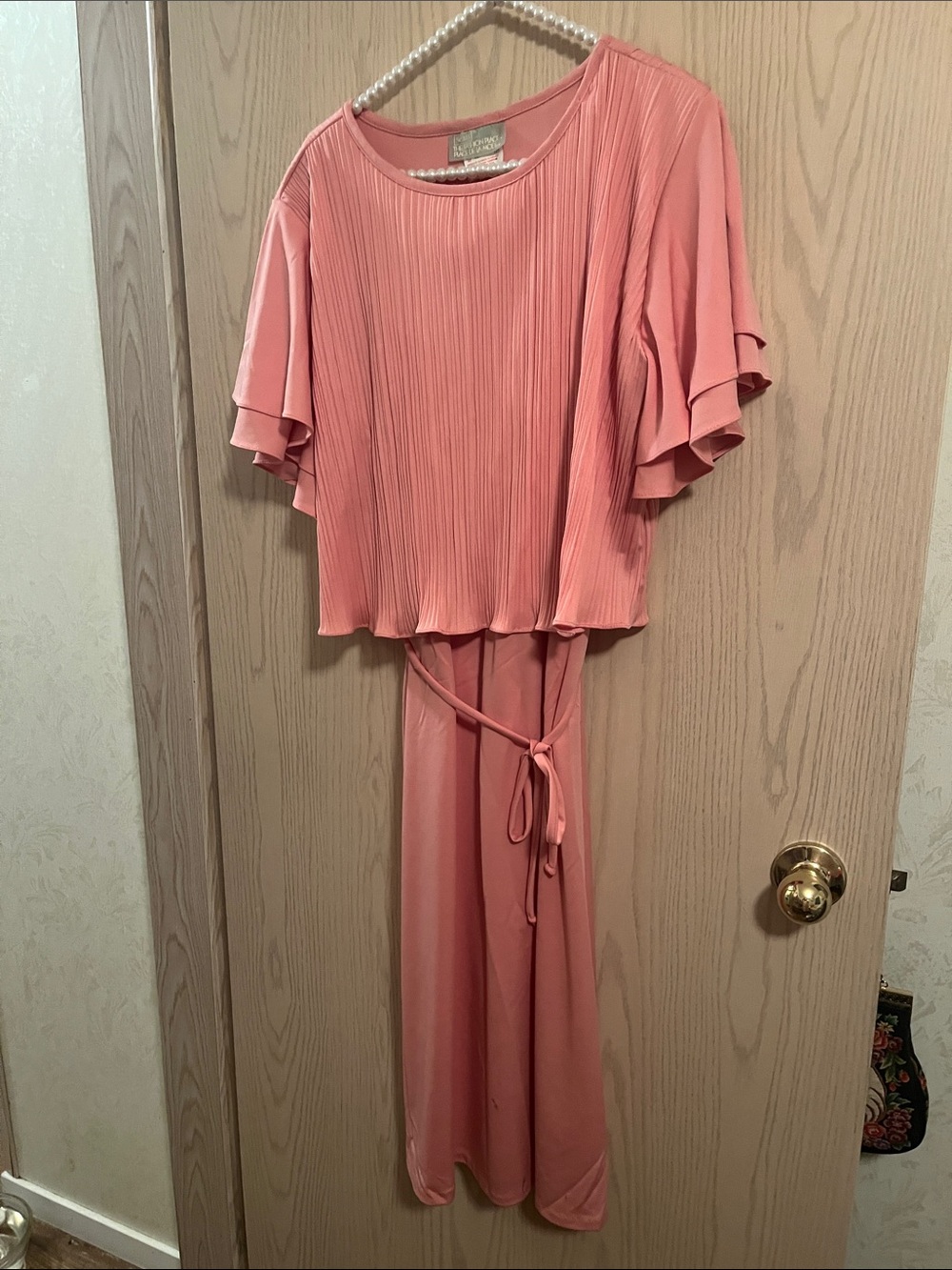 Sears Pink Midi Dress with Layered Flutter Sleeves